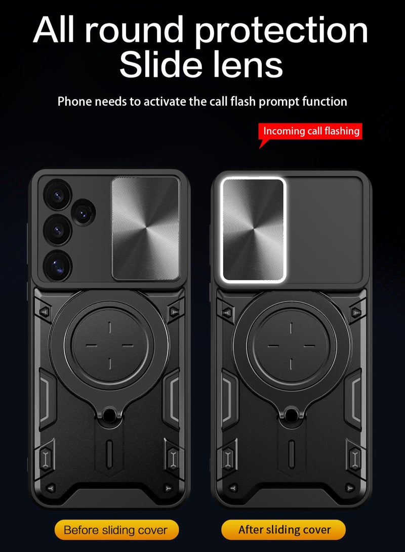 جراب حمايه مقاوم للصدمات وحمايه للكاميرا مزود بدبله معدنيه سي دي متوافق مع Samsung Galaxy S24 FE (اسود) - Image 5