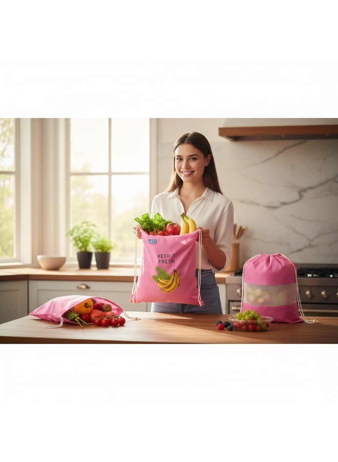 كليز أكياس كليز القابلة لإعادة الاستخدام لحفظ الفواكه والخضراوات والأعشاب طازجة | أكياس تخزين جيدة التهوية للفواكه والخضراوات والأعشاب | أكياس تسوق صديقة للبيئة، قابلة للغسل، ومُرمّزة بالألوان، مناسبة للثلاجة أو خزانة المؤن - Image 4
