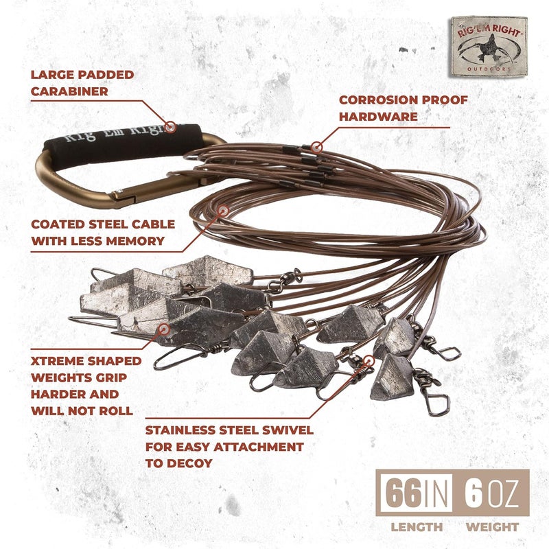 Rig Em Right Rig'Em Right Waterfowl Pre-Rigged Xtreme Coated Tangle Free Cable Decoy Anchors for Duck Hunting - Image 2