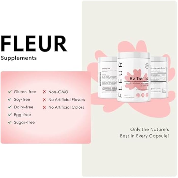 FLEUR Berberine HCL with Organic Cinnamon, Bitter Melon & Green Tea Extract, Supports Heart, Digestive, and Immune System, Vitality Support for Men and Women, Non-GMO & Vegan, 120 Capsules - Image 3
