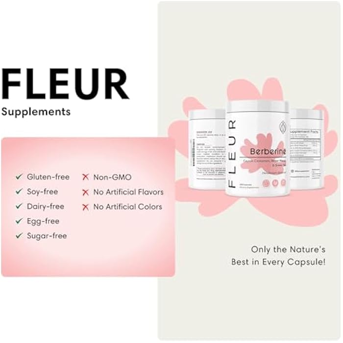 FLEUR Berberine HCL with Organic Cinnamon, Bitter Melon & Green Tea Extract, Supports Heart, Digestive, and Immune System, Vitality Support for Men and Women, Non-GMO & Vegan, 120 Capsules - Image 2
