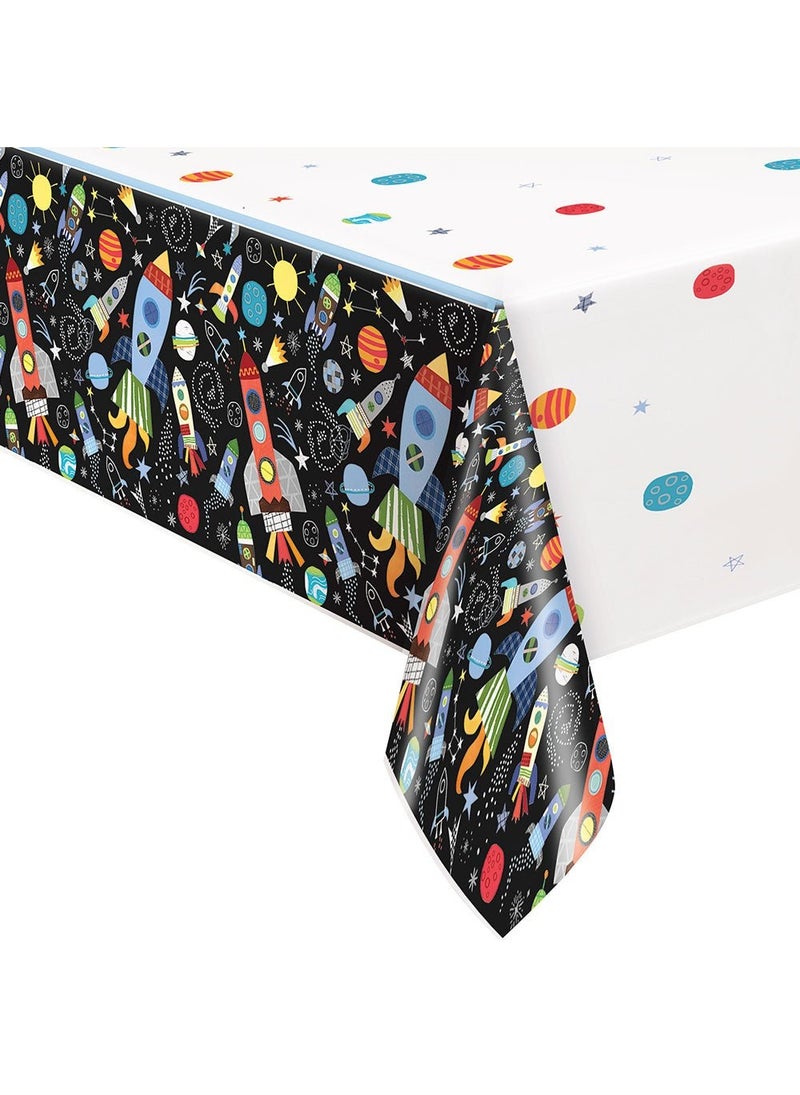 يونيك مفرش طاولة بلاستيكي بتصميم الفضاء الخارجي، أسود وأبيض، 137×213 سم - Image 1