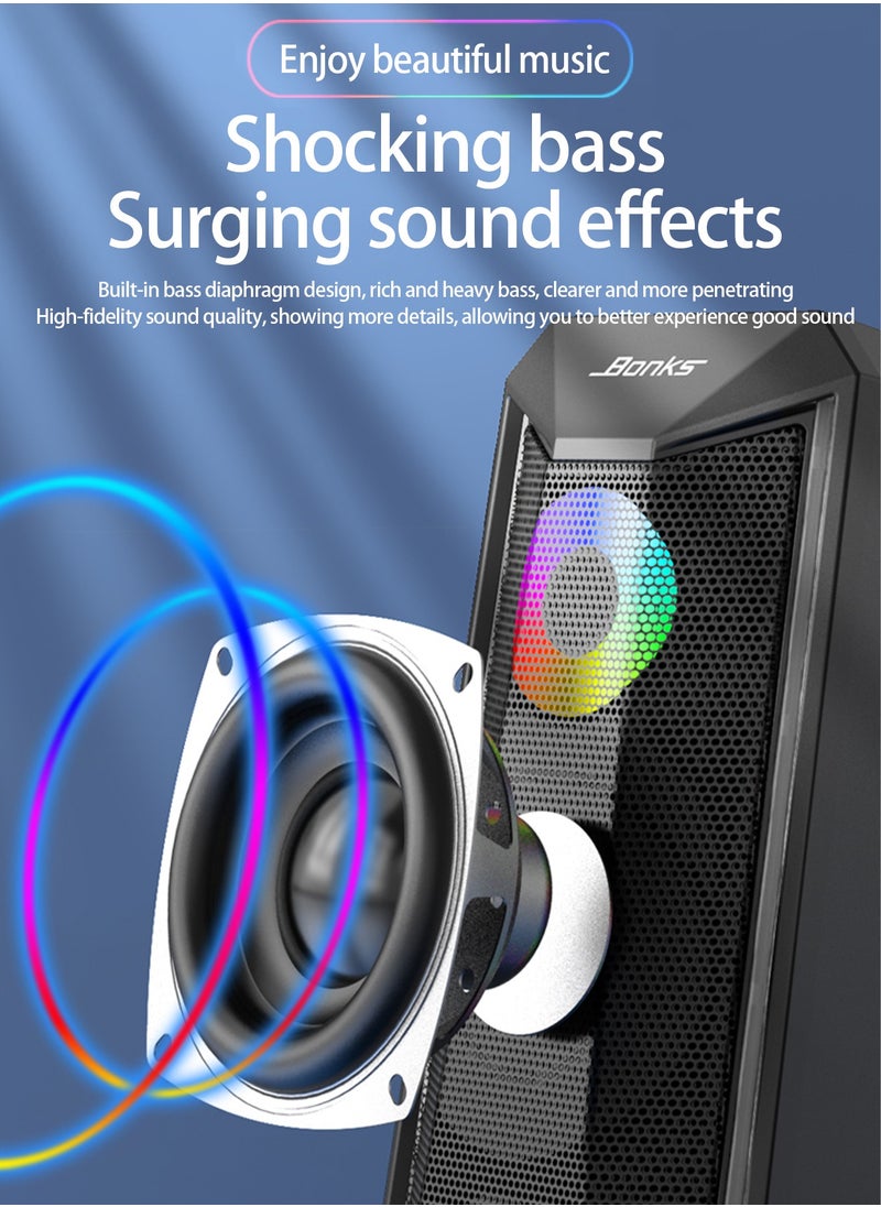 BONKS Desktop Speakers, 2.0 Channel PC Computer HiFi Stereo Gaming Speaker with Colorful LED Light Modes, Enhanced Bass and Easy-Access Volume Control, USB Powered with 3.5mm AUX-in  - Image 4