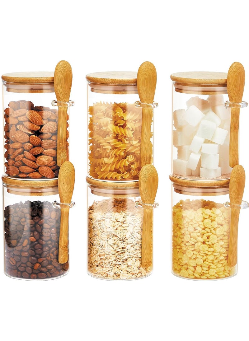 SKY-TOUCH - 6pcs Glass Jars with Bamboo Lids & Spoons 550ml Airtight Glass Spice Jars Clear Sugar Container Food Storage Containers for Coffee Beans Spice Sugar Tea Nuts Candy Salts - Image 1
