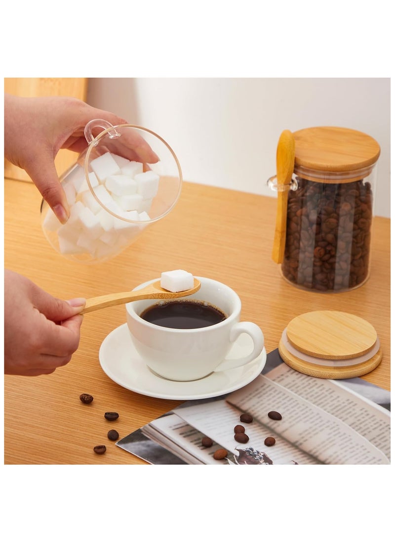 SKY-TOUCH - 6pcs Glass Jars with Bamboo Lids & Spoons 550ml Airtight Glass Spice Jars Clear Sugar Container Food Storage Containers for Coffee Beans Spice Sugar Tea Nuts Candy Salts - Image 1