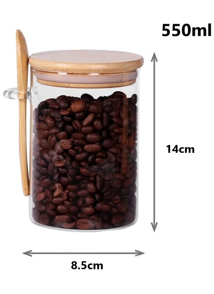 SKY-TOUCH - 6pcs Glass Jars with Bamboo Lids & Spoons 550ml Airtight Glass Spice Jars Clear Sugar Container Food Storage Containers for Coffee Beans Spice Sugar Tea Nuts Candy Salts - Image 1