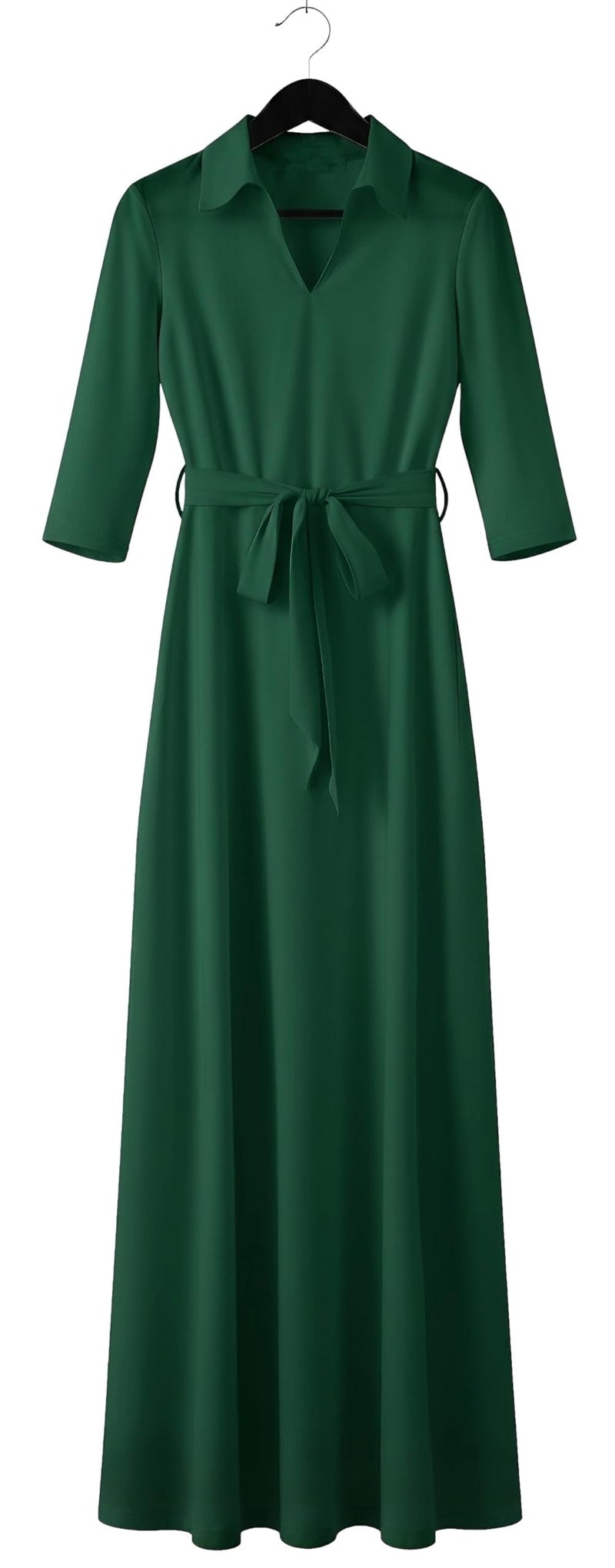FANDEE Maxi Dresses for Women V Neck Casual A-line Dress 3/4 Sleeve Semi Formal Dress for Women Green L - Image 4