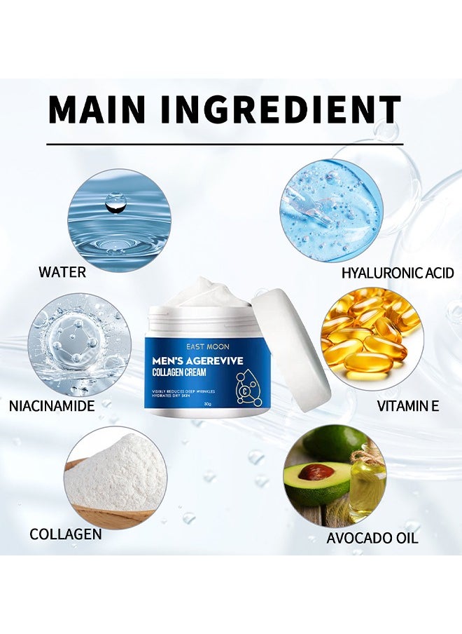East Moon - Men's Age Revive Collagen Facial Cream, Fade Fine Lines, Tighten Skin, Age Rewind Wrinkles Smoothing Gel, Day And Night Skin Care Moisturizing And Tightening Lotion, 30G - Image 1