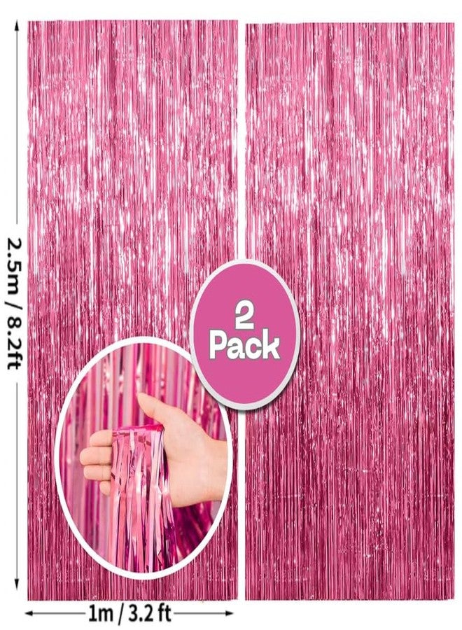 Shimmers Pink Foil Fringe Curtain Backdrop (2 Pack) – Metallic Party Decoration Curtains, 2.5m x 1m Each, Shiny Door & Wall Hanging for Birthday, Bachelorette, Baby Shower Celebration Decor - Image 2