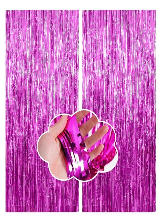 Shimmers Pink Foil Fringe Curtain Backdrop (2 Pack) – Metallic Party Decoration Curtains, 2.5m x 1m Each, Shiny Door & Wall Hanging for Birthday, Bachelorette, Baby Shower Celebration Decor - Image 1