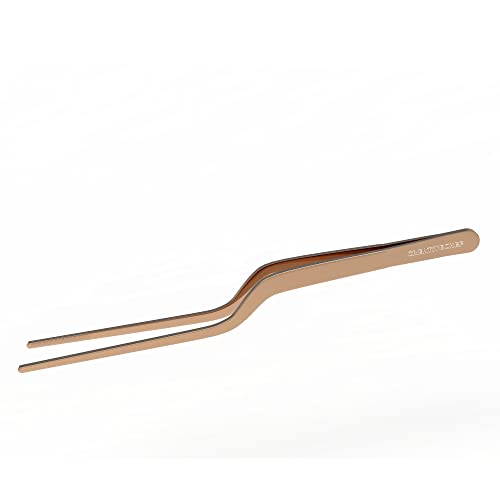 CREATIVECHEF 8 Inch Curved Stainless Steel Precision Kitchen Cooking Multi-function Tweezers Culinary Offset Tweezer Tongs (Curved, copper) - Image 1