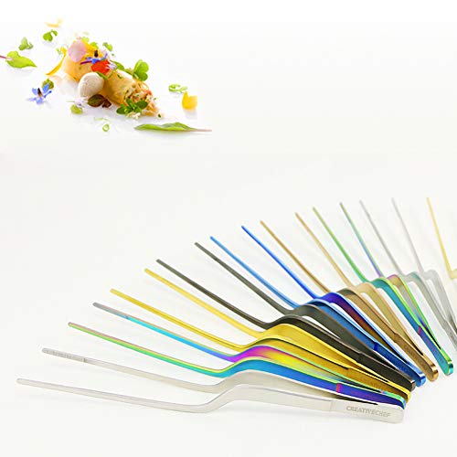 CREATIVECHEF 8 Inch Curved Stainless Steel Precision Kitchen Cooking Multi-function Tweezers Culinary Offset Tweezer Tongs (Curved, copper) - Image 3