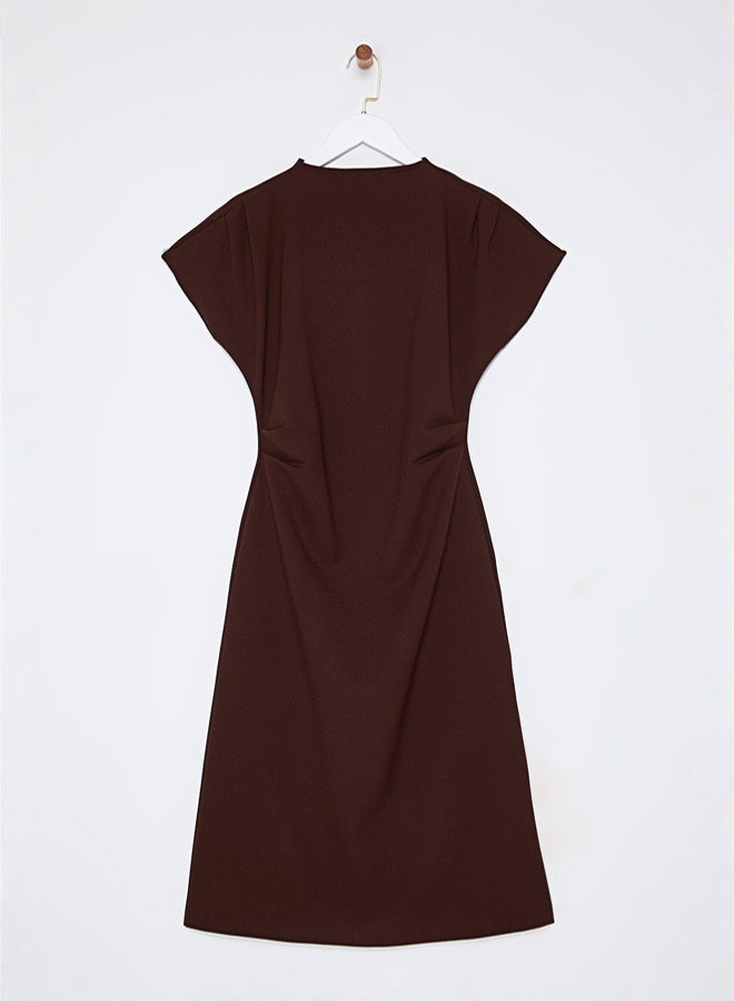 trendyol Brown A-Line Cowl Neck Midi Crepe Woven Dress - Image 5