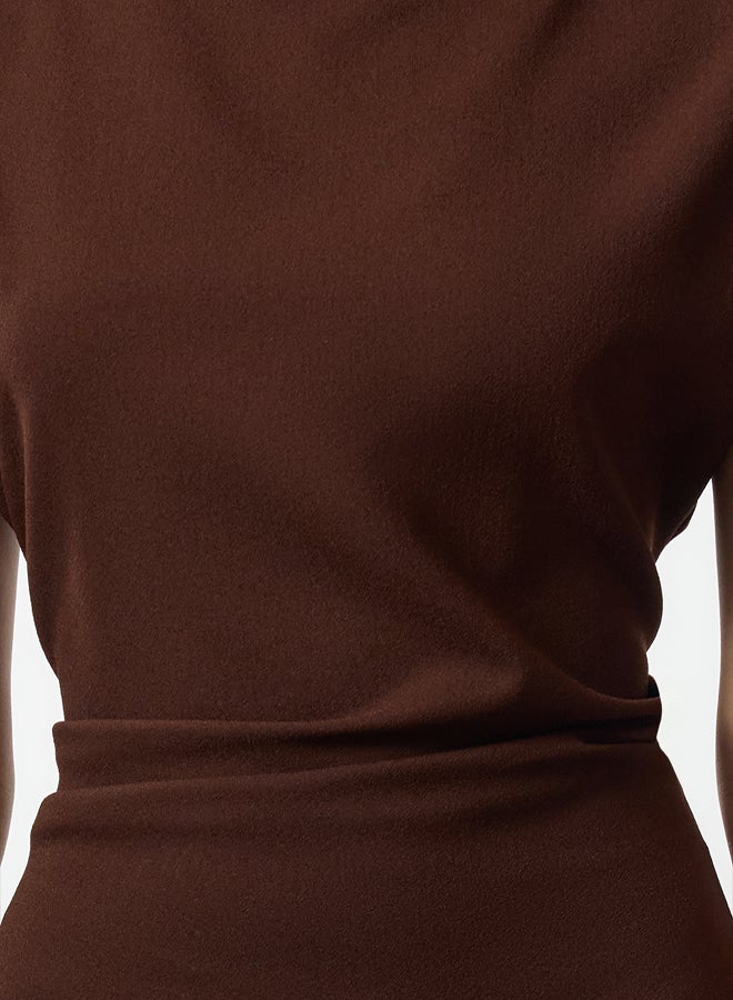 trendyol Brown A-Line Cowl Neck Midi Crepe Woven Dress - Image 4