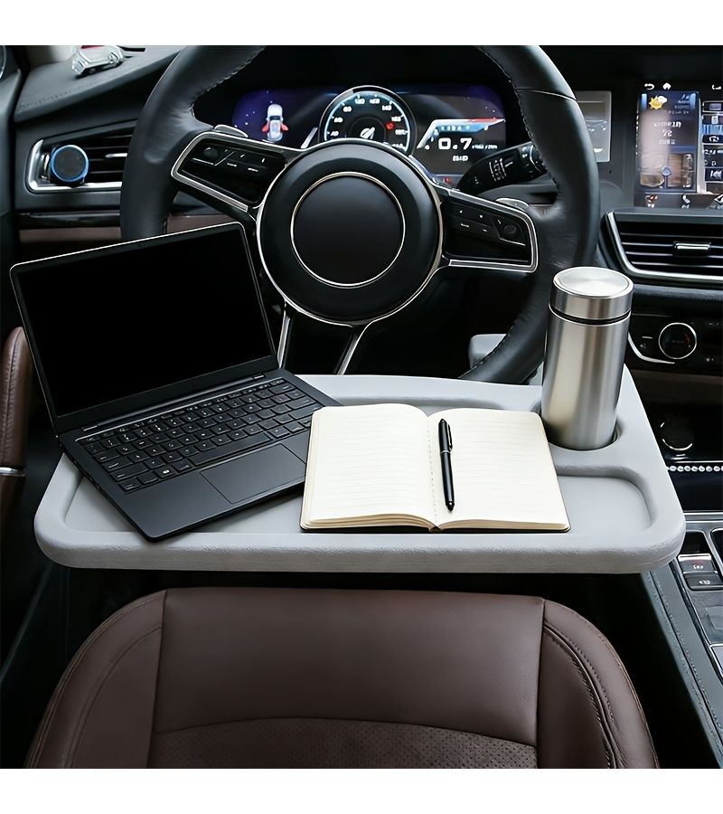 Car Steering Wheel Tray Table With Laptop Tray Cup Holder Dual Purpose For Office Use Suitable For Sedans Trucks SUVs Black Tabletop - Image 5