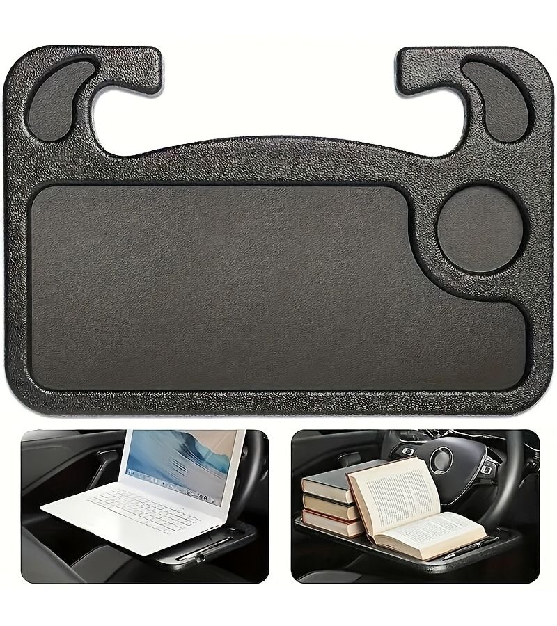 Car Steering Wheel Tray Table With Laptop Tray Cup Holder Dual Purpose For Office Use Suitable For Sedans Trucks SUVs Black Tabletop - Image 4