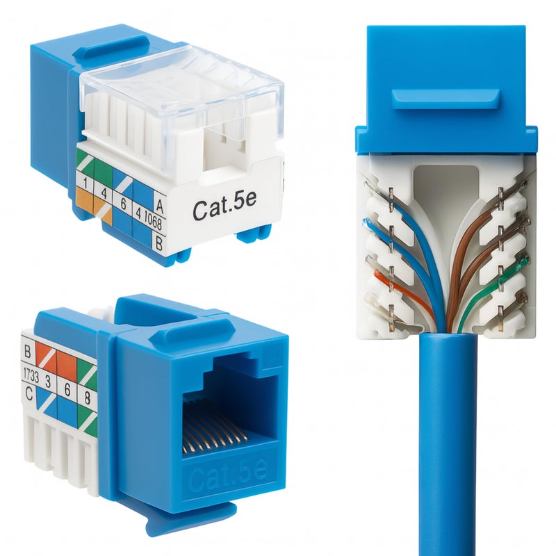 Cat5e Keystone Ethernet Wall Jack Punch Down UTP 45Degree Easier Termination Than 90Degree RJ45 Slim Profile Speed Termination 45 Angled Blue 50 Pack