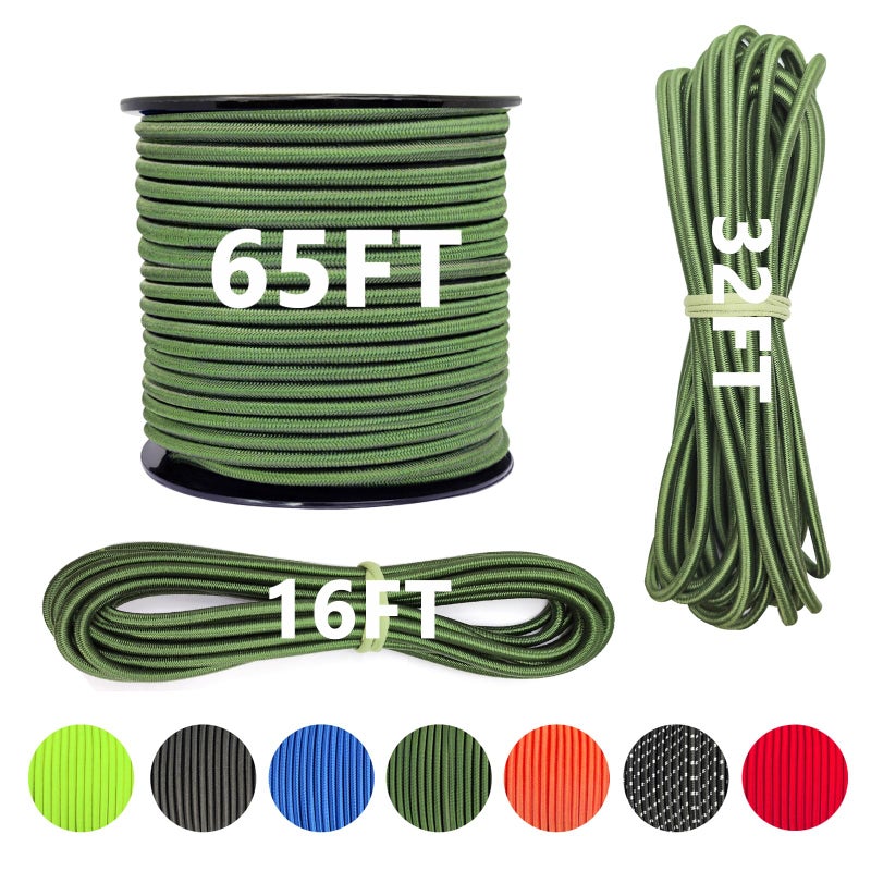 LUYADIN 1/4" x 32' Marine Grade Bungee Cord Elastic Shock Cord, Kayak Stretch String Rope, Heavy Duty Bungee Shock Cords for Repairing Tent Poles, DIY, Tie Downs (Army Green) - Image 1