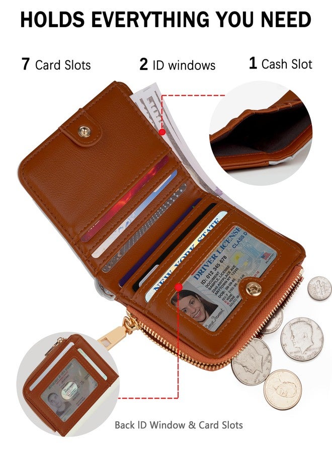 Sunpour Small Bifold Wallets Woman RFID Mini Wallet for Women Slim Card Holder with Zipper Coin Pocket & 2 ID Windows (Beige&Brown) - Image 3