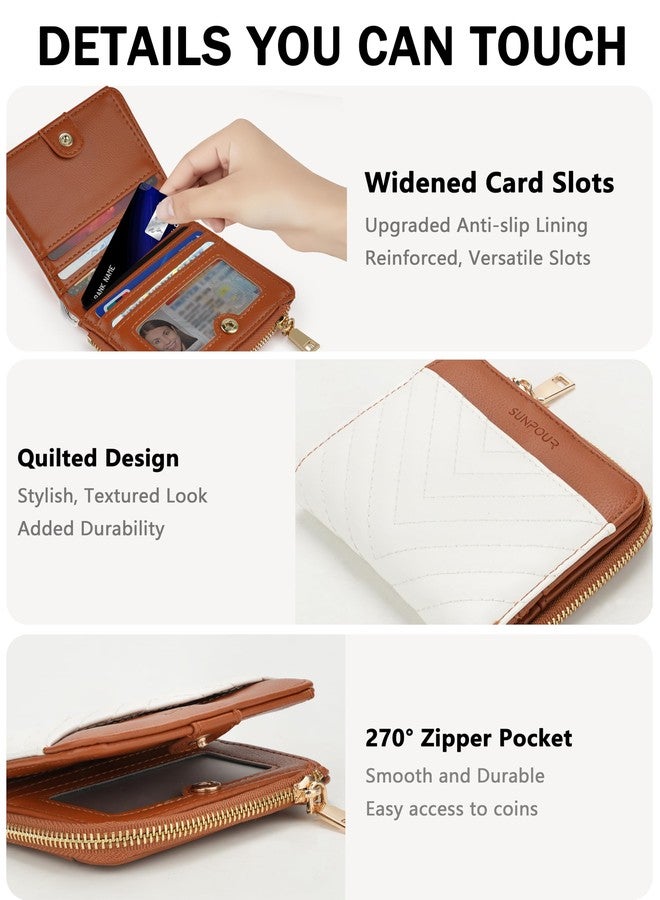 Sunpour Small Bifold Wallets Woman RFID Mini Wallet for Women Slim Card Holder with Zipper Coin Pocket & 2 ID Windows (Beige&Brown) - Image 4