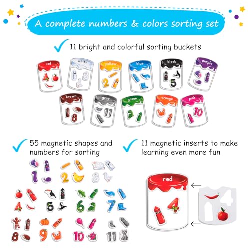 Simply magic 66 PCS Magnetic Color Sorting Set, Magnetic Numbers & Colors Sorting Toys for Toddlers, Numbers Color Sorting Magnets for Fridge and Whiteboard, Recognition Sorting Set - Simply Magic - Image 3