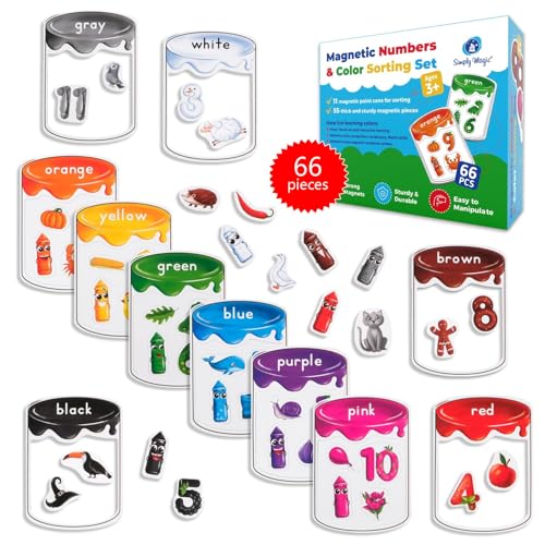 Simply magic 66 PCS Magnetic Color Sorting Set, Magnetic Numbers & Colors Sorting Toys for Toddlers, Numbers Color Sorting Magnets for Fridge and Whiteboard, Recognition Sorting Set - Simply Magic - Image 1