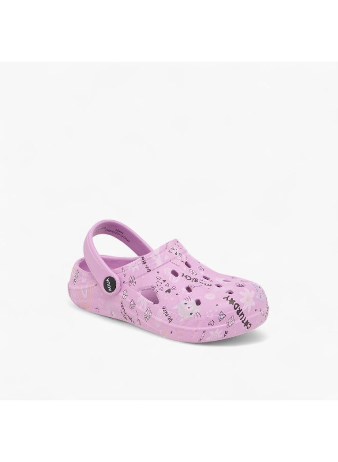 Aqua Girls Printed Clogs with Backstrap - Image 5