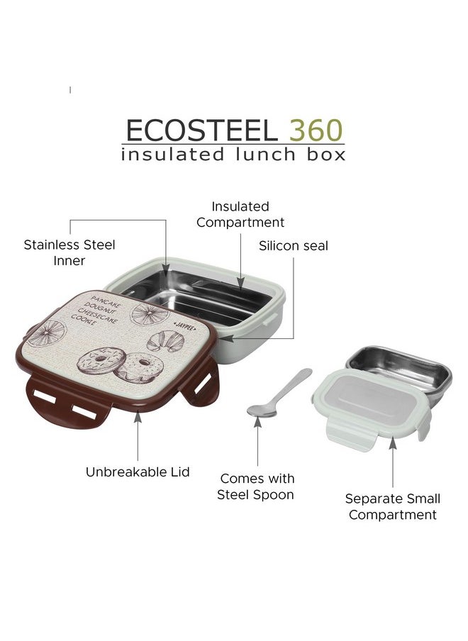 JAYPEE JAYPEE Ecosteel Jr Pista Brown 550 ml Stainless Steel Insulated Lunch Box for School Snacks Box Office|Spoon| Airtight | Leakproof Tiffin Box for Kids | Food Grade | BPA Free  - Image 5