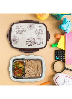 JAYPEE JAYPEE Ecosteel Jr Pista Brown 550 ml Stainless Steel Insulated Lunch Box for School Snacks Box Office|Spoon| Airtight | Leakproof Tiffin Box for Kids | Food Grade | BPA Free  - Image 2
