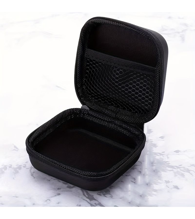 2pcs Black Mini Travel Storage Bag Zipper Earphone Shockproof Case Data Cable Organizer Box - Image 1