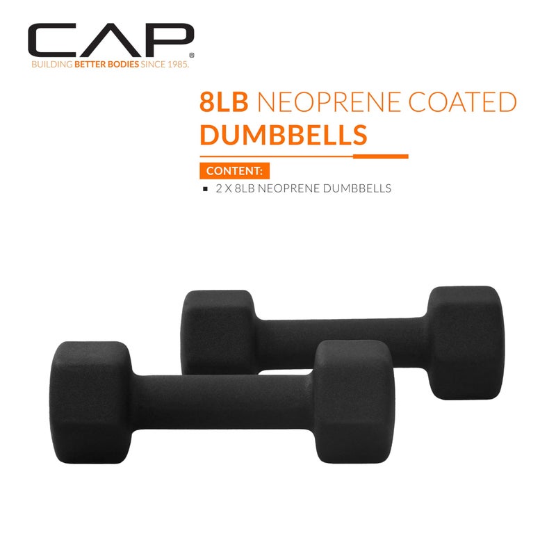 CAP Barbell 8 LB Neoprene Dumbbell Hand Weights - Pair | Black - Image 2