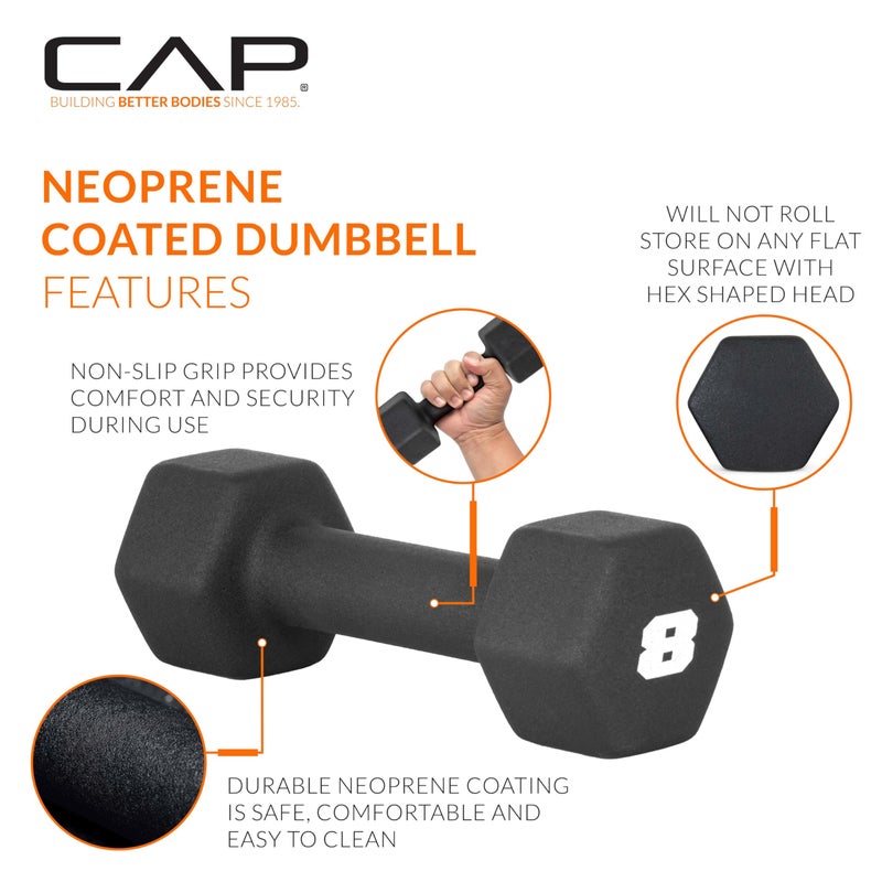 CAP Barbell 8 LB Neoprene Dumbbell Hand Weights - Pair | Black - Image 3