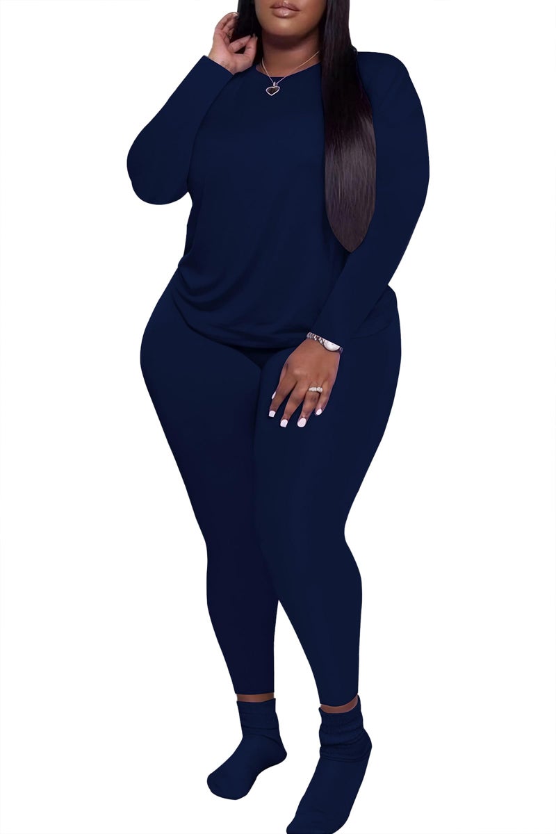 PINSV Women's Plus Size 2 Piece Outfits Tracksuits Long Sleeve Top Pants Sets Loungewear Sweatsuits Navy Blue 3XL - Image 3