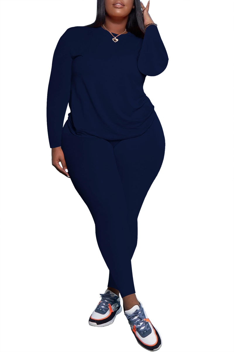 PINSV Women's Plus Size 2 Piece Outfits Tracksuits Long Sleeve Top Pants Sets Loungewear Sweatsuits Navy Blue 3XL - Image 2