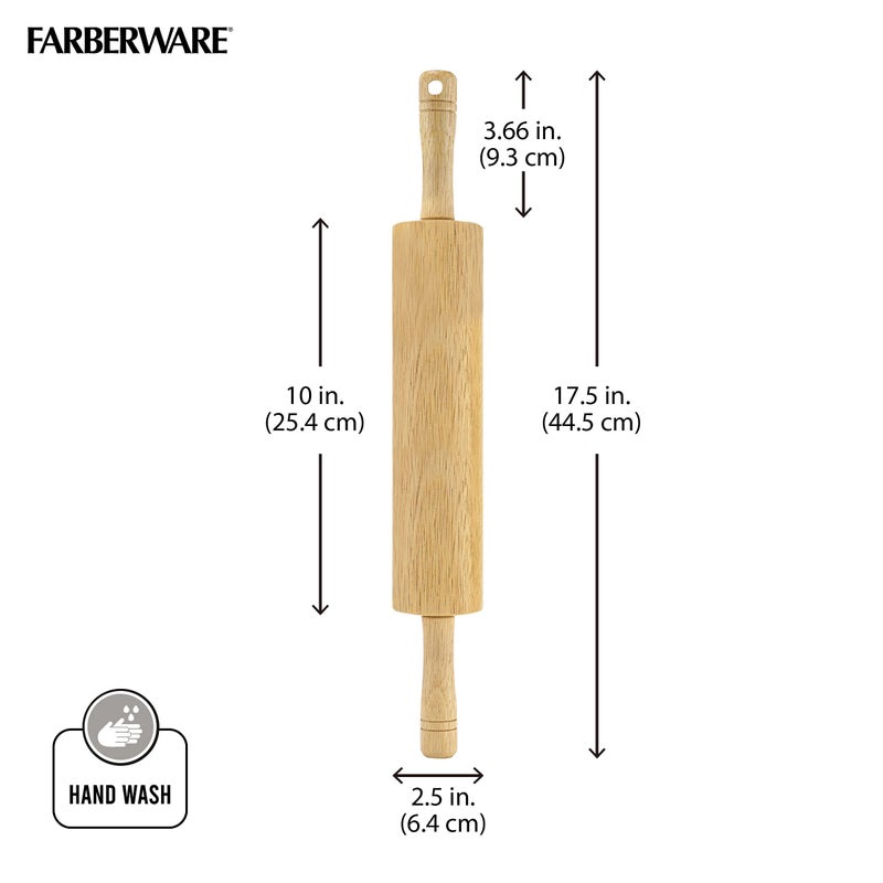 FARBERWARE Classic Wood Rolling Pin, 18-Inch Hardwood Dough Roller for Baking Pizza, Pies, Pastry and Cookies, Ergonomic Handles, Kitchen Essential - Image 5