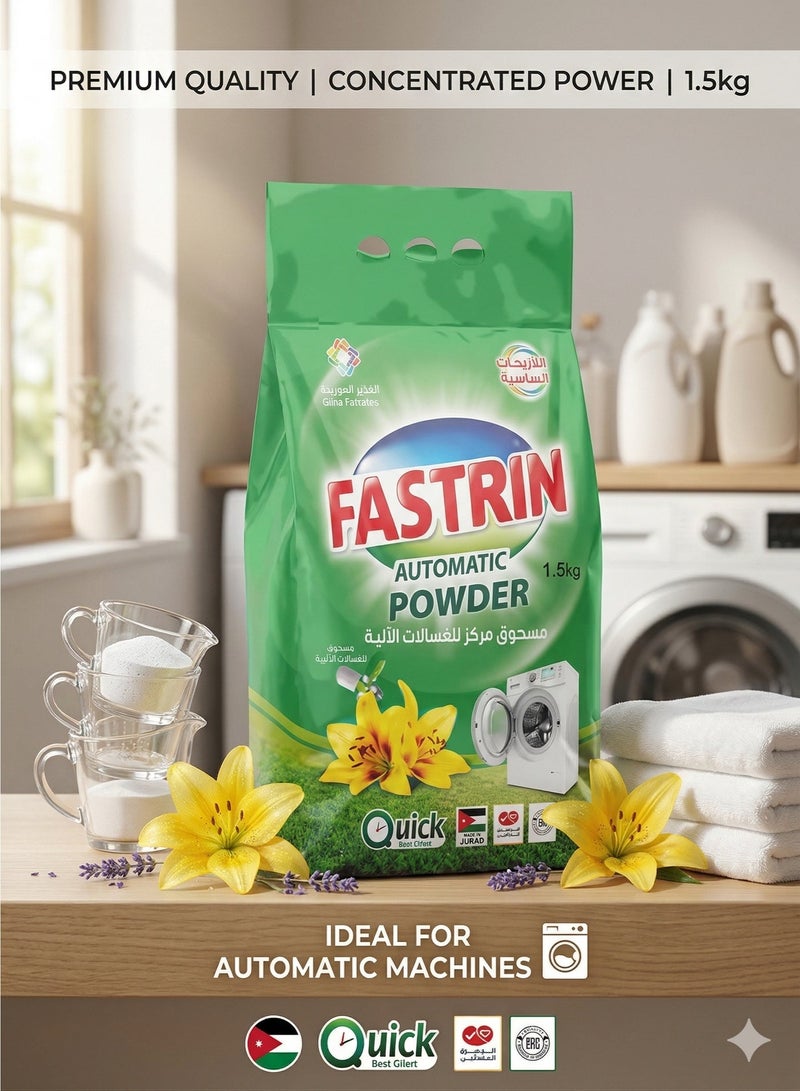 Fastrin Automatic Detergent Powder 1.5KG Jasmine Green | Powerful Stain Removal, Refreshing Floral Fragrance | Front & Top Load Washing Machine Detergent UAE - Image 1