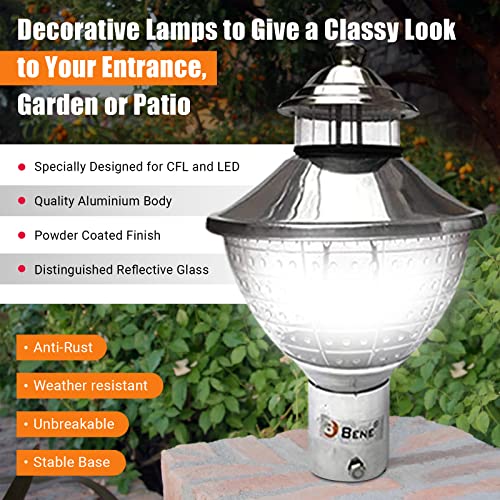 BENE Gate Light Waterproof Pillar Lamp Outdoor Decor Garden Lighting Pole Mount Exterior Fixture for Home Entrance Patio Compound Boundary Steel, Bon, 21 cm, Pack of 2 Pc - Image 3