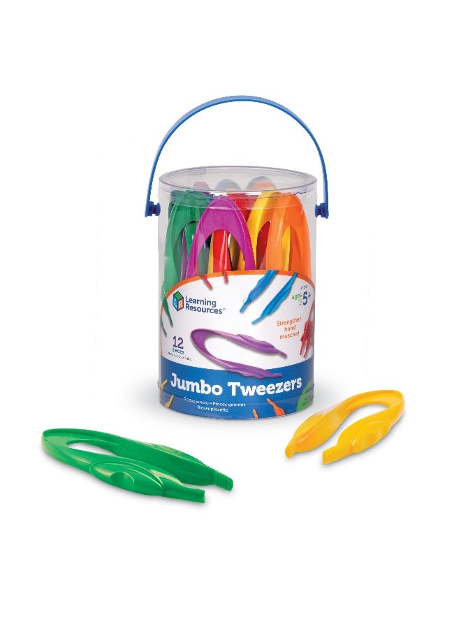 Learning Resources Primary Science Jumbo Tweezers (Set Of 12), Develops Fine Motor Skills, Brightly Colored, Ergonomic Grip, Ideal For Young Learners, Ages 5+ - Image 1