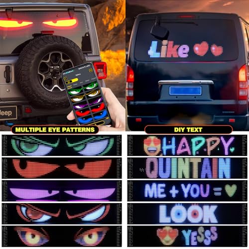 Suacopzar 1 Pack Large Devil Eyes Light for Cars, 23x5in Programmable Flexible LED Digital Display Smart APP Control Custom Text DIY Pattern, Soft Screen LED Lights for Car Trucks Decor - Image 4