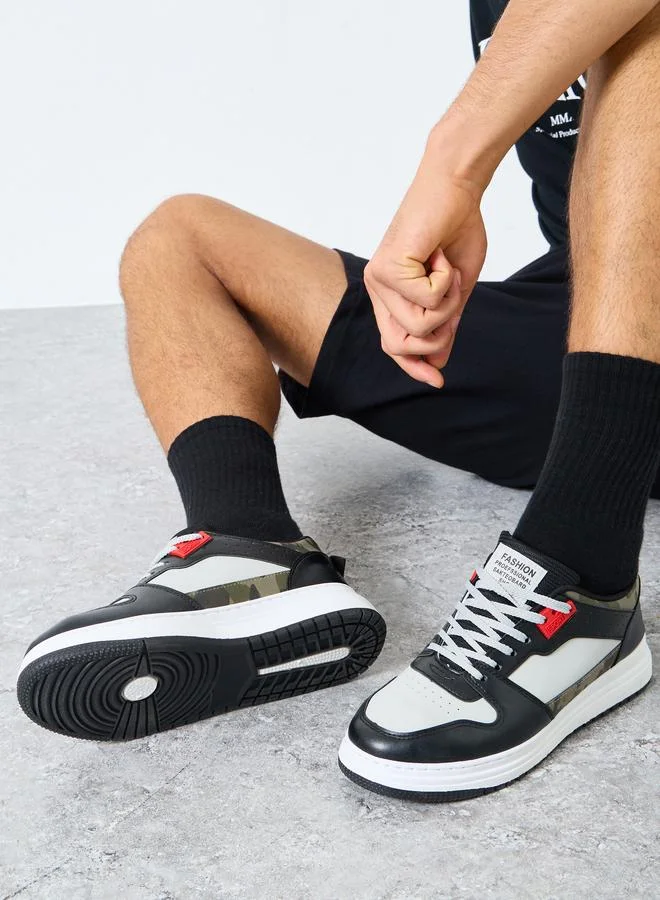 Styli Active Color Block Camo Print Lace Up Sneakers