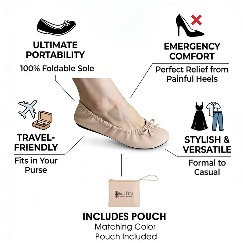 Rolly Flats Women's Foldable Ballet Flats â€“ Portable Flat Shoes for Travel and Wedding that Fit in Your Purse (M, Nude) - Image 4