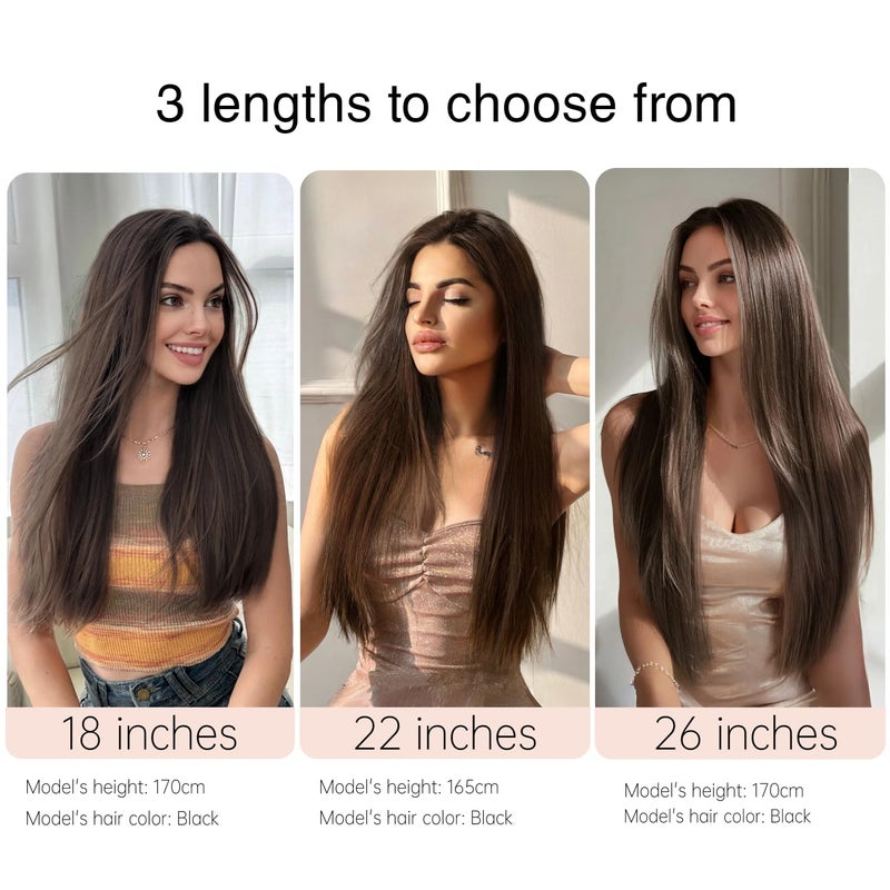 StrRid Dark Brown Clip in Hair Extensions 26 Inch Invisible Long Synthetic Extension 5PCS Straight Fake Heat Resistant Clips on Hairpieces for Women Girls Weddings Party Daily Use Full Head 8.1 Oz - Image 5