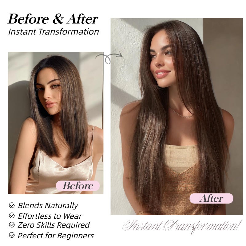 StrRid Dark Brown Clip in Hair Extensions 26 Inch Invisible Long Synthetic Extension 5PCS Straight Fake Heat Resistant Clips on Hairpieces for Women Girls Weddings Party Daily Use Full Head 8.1 Oz - Image 3