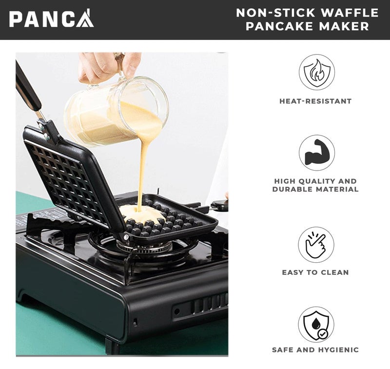 PANCA PANCA NonStick Waffle Pancake Maker Waffles at Home Gas Compatible Super Heavy Thickness Flip Lock Design  - Image 2