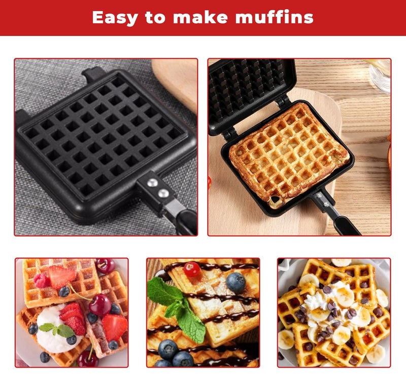 PANCA PANCA NonStick Waffle Pancake Maker Waffles at Home Gas Compatible Super Heavy Thickness Flip Lock Design  - Image 4