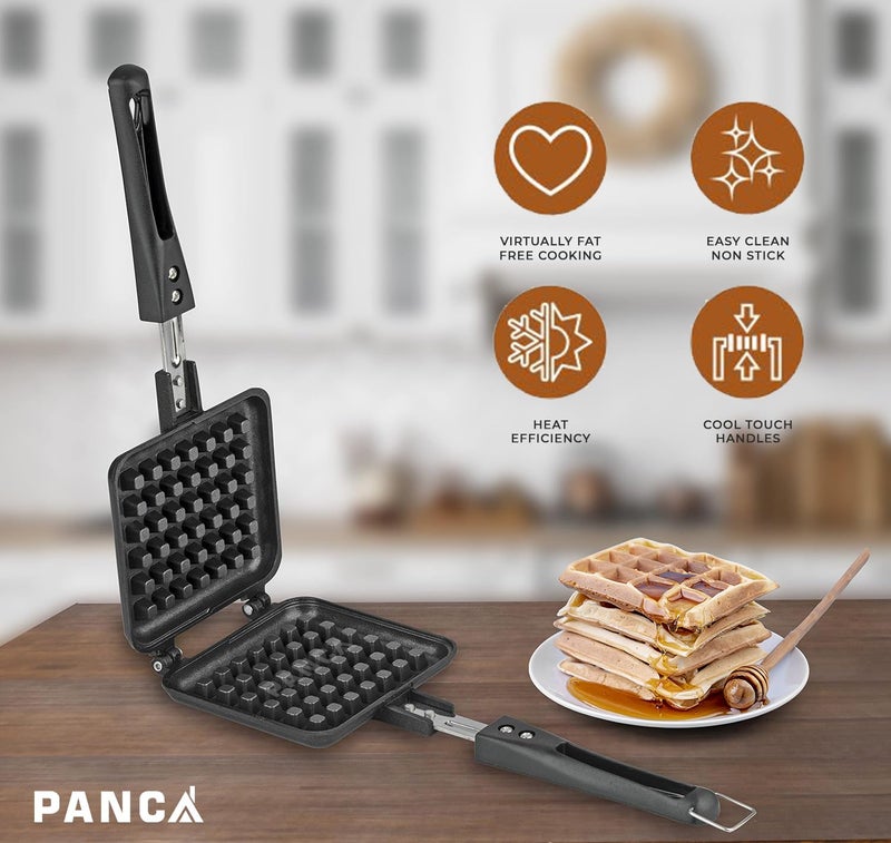 PANCA PANCA NonStick Waffle Pancake Maker Waffles at Home Gas Compatible Super Heavy Thickness Flip Lock Design  - Image 5