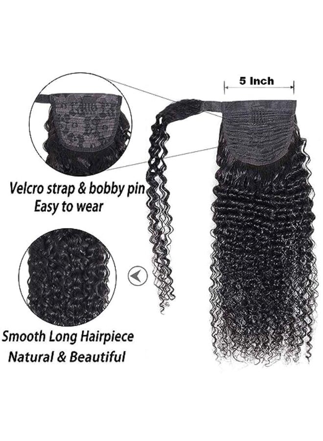 Seelaak Long 22 Inch Hair Ponytail Wrap Around Kinky Curly Thick Brazilian Human Hair Extensions Jerry Curl Clip ins Silky Hair Pieces Heat Resistant Curly Natural Black for Black Women22 inch - Image 3