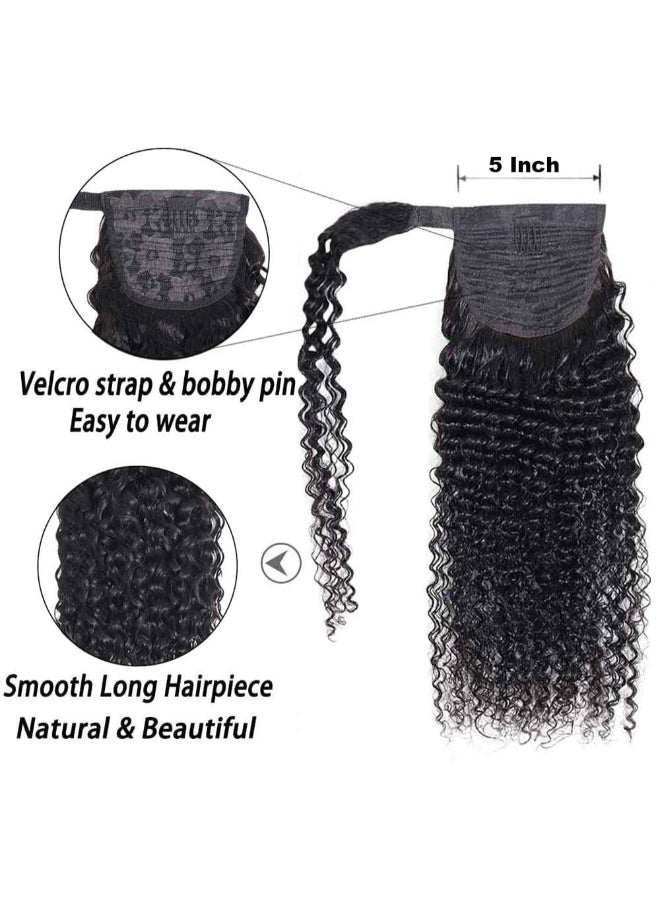 Seelaak Long 22 Inch Hair Ponytail Wrap Around Kinky Curly Thick Brazilian Human Hair Extensions Jerry Curl Clip ins Silky Hair Pieces Heat Resistant Curly Natural Black for Black Women22 inch - Image 4