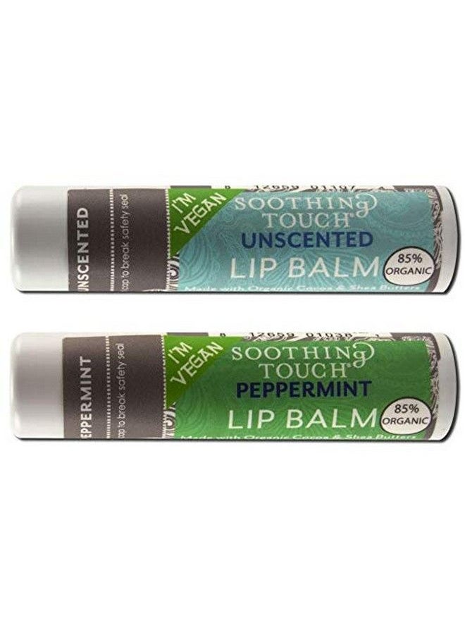 Soothing Touch Vegan Lip Balm Variety Pack of 2 Unscented and Peppermint  - Image 1
