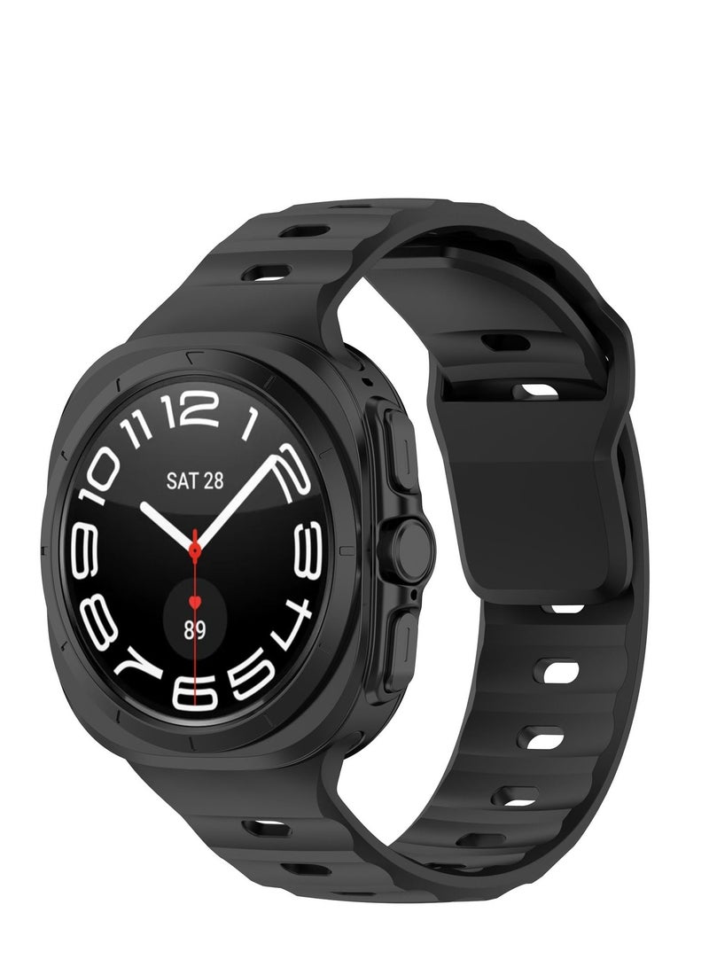 Compatible for Samsung Galaxy Watch Ultra 47mm Watch Band, Soft Silicone Sport Strap Women Men Replacement Accessory (Black) - Image 1